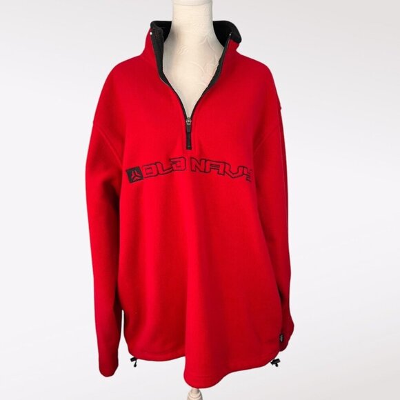 Y2K Old Navy Quarter-Zip Fleece Pullover Sweatshirt Red XL - Picture 1 of 10